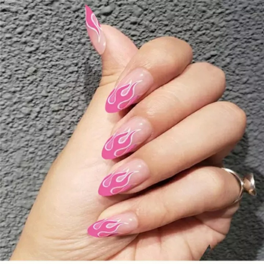 💕 Pink Flame Coffin Tip Press-On Nails 🔥